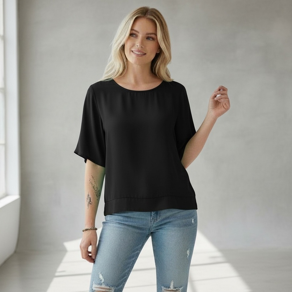 14th & Union | Black Blouse Half Sleeve Top